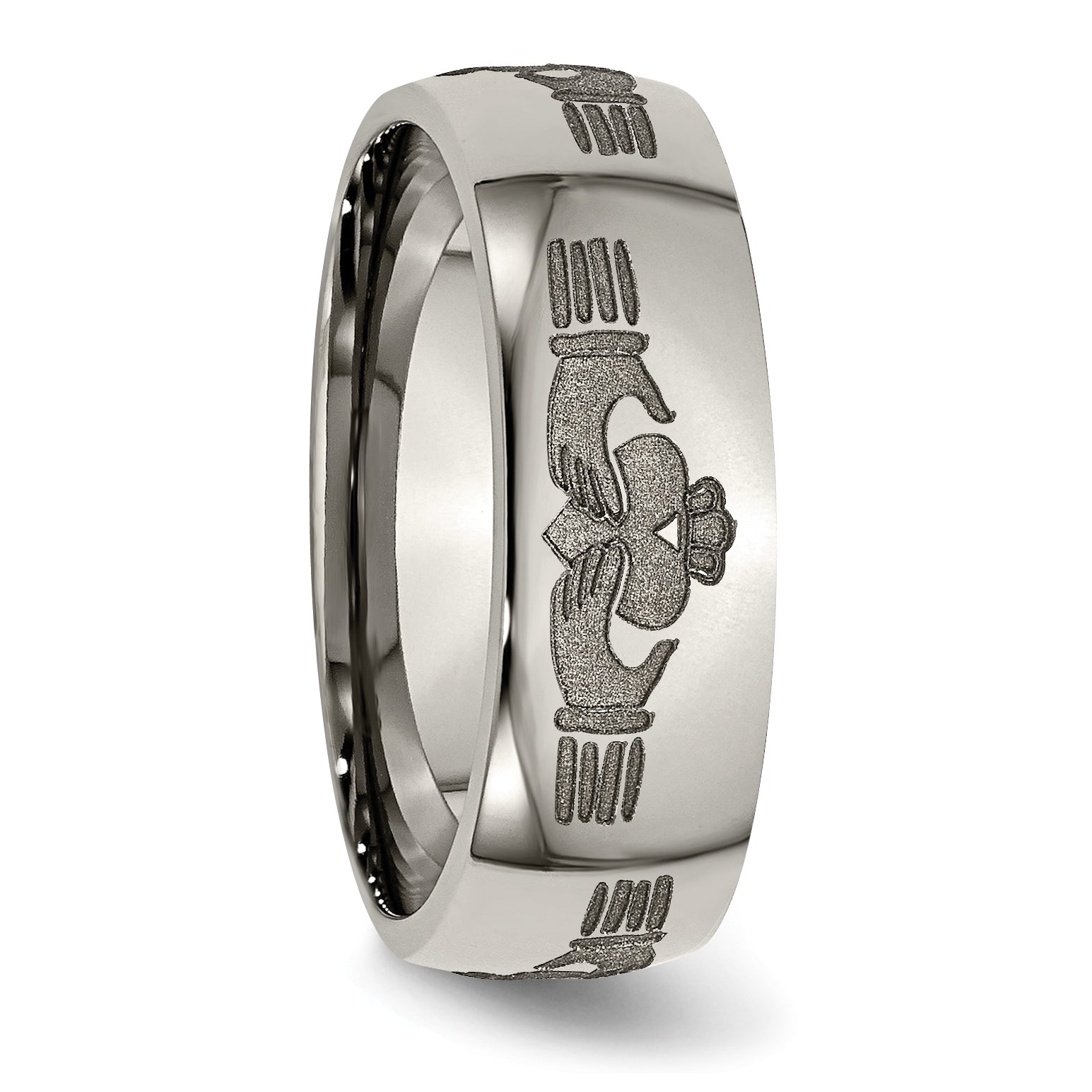 Titanium Polished Claddagh Laser Design 8mm Band