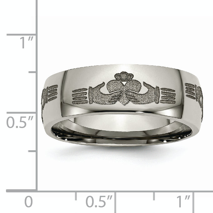 Titanium Polished Claddagh Laser Design 8mm Band