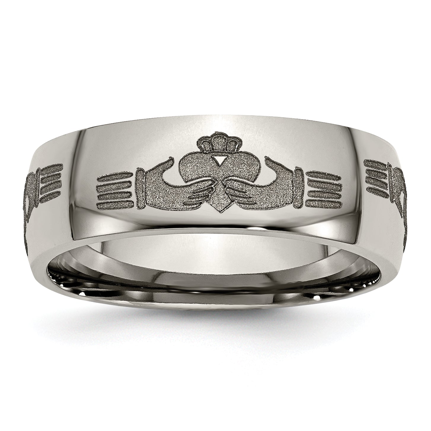 Titanium Polished Claddagh Laser Design 8mm Band