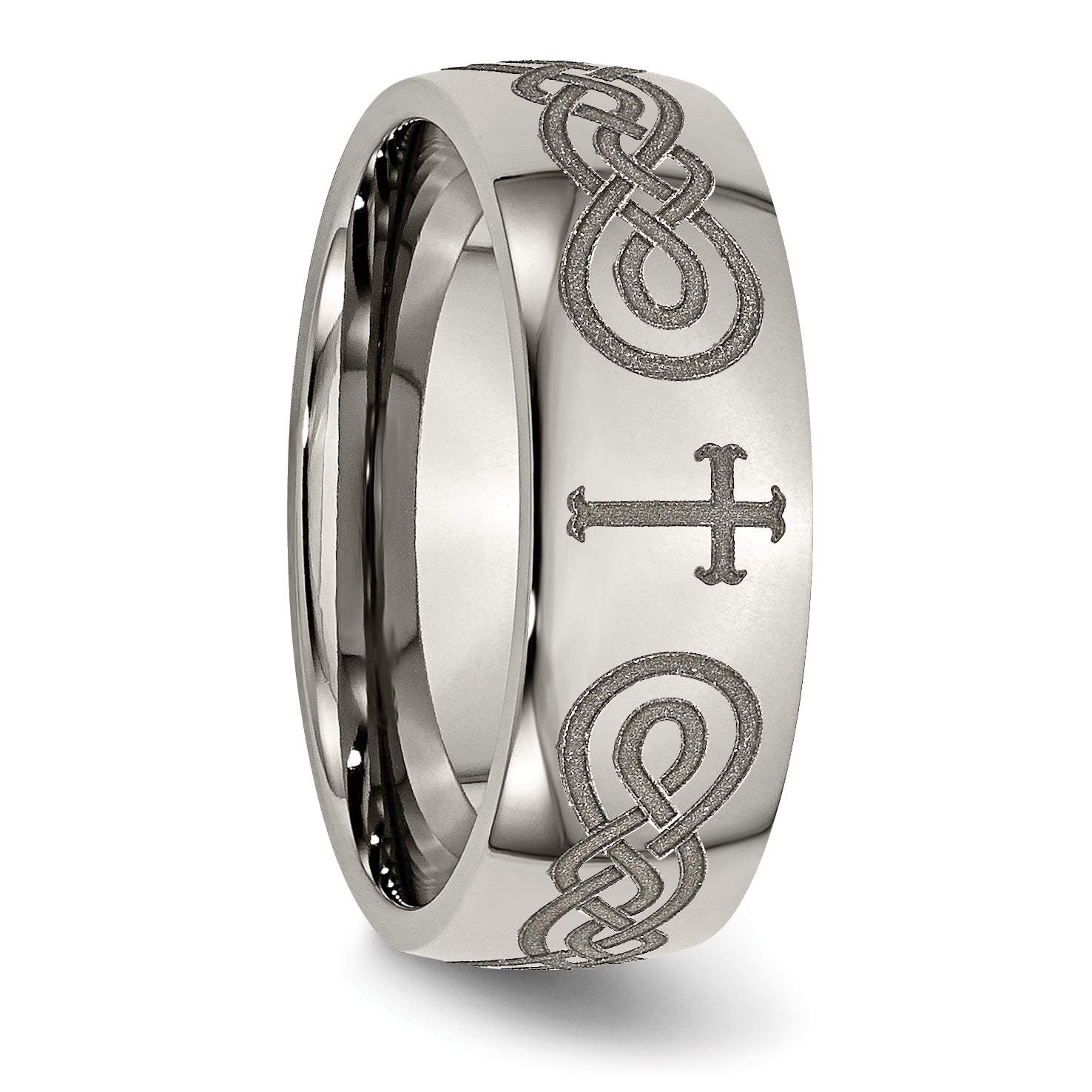 Titanium Polished Cross Laser Design 8mm Band