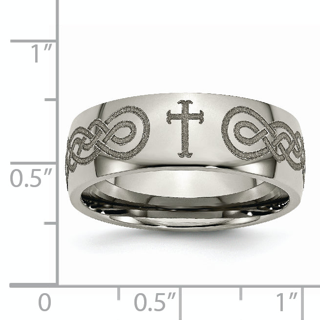 Titanium Polished Cross Laser Design 8mm Band