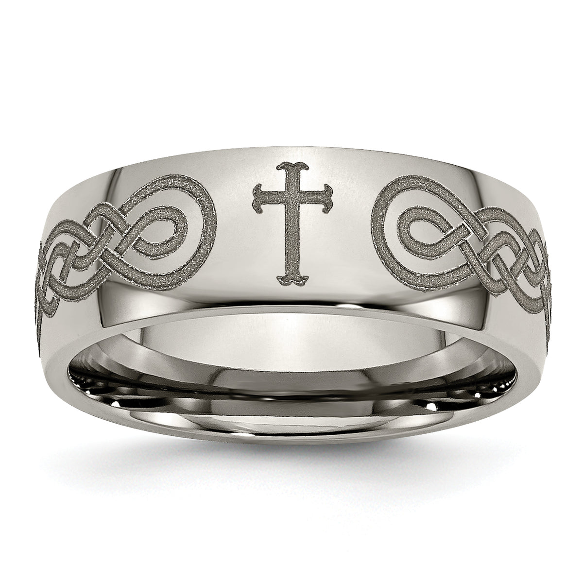 Titanium Polished Cross Laser Design 8mm Band