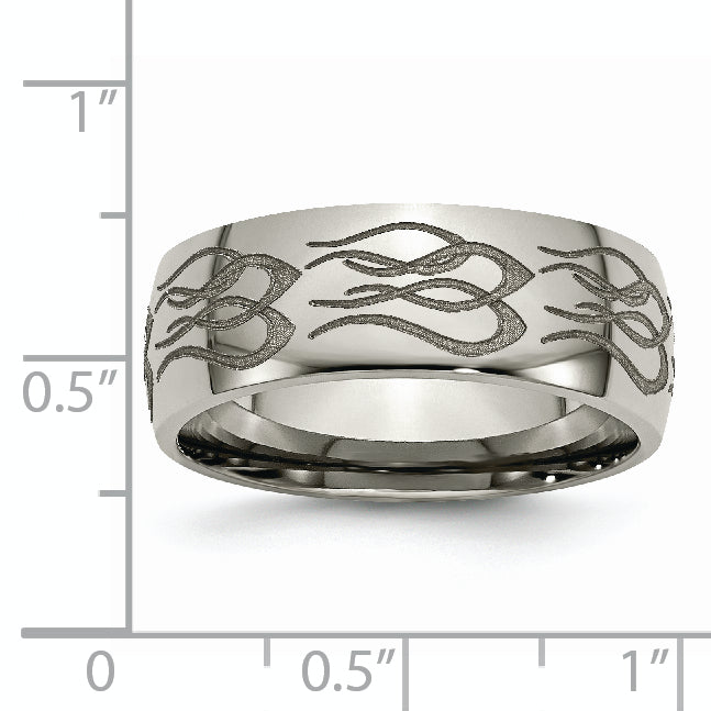 Titanium Polished Flame Laser Design 8mm Band