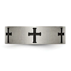 Titanium Brushed Black IP-plated Cross 7mm Band