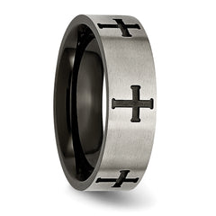 Titanium Brushed Black IP-plated Cross 7mm Band