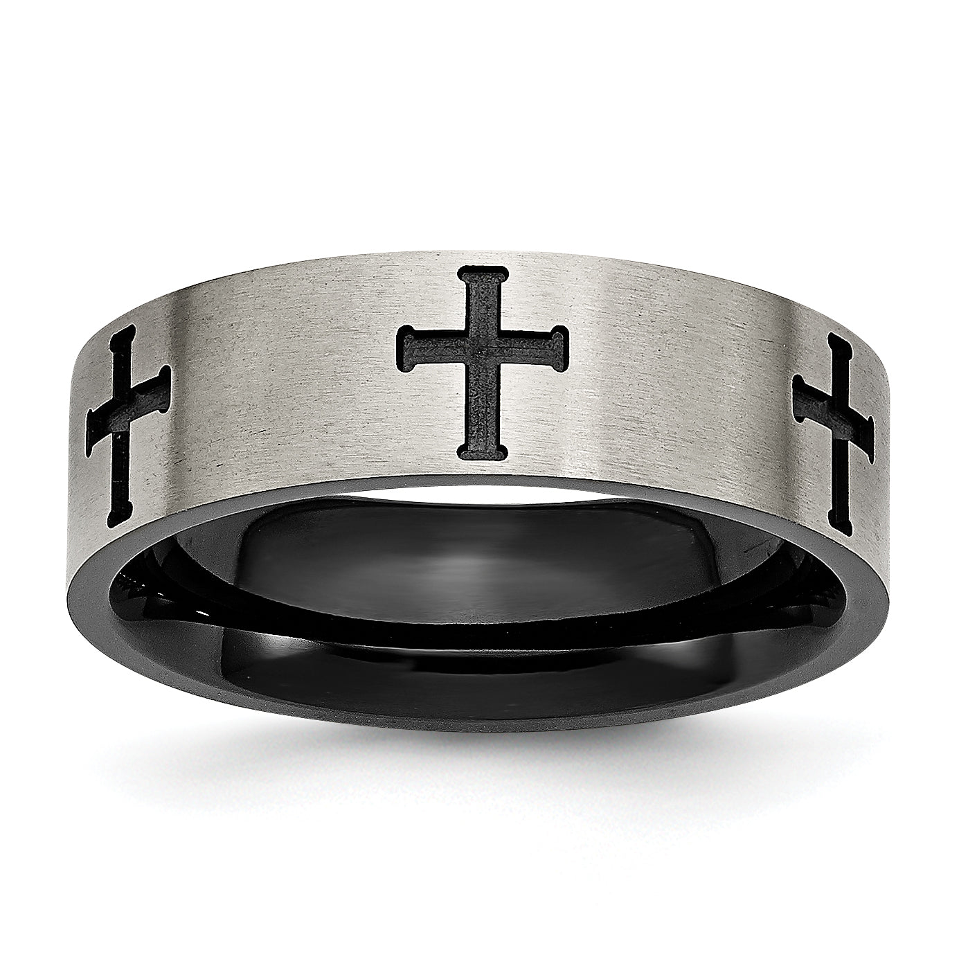 Titanium Brushed Black IP-plated Cross 7mm Band