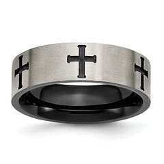 Titanium Brushed Black IP-plated Cross 7mm Band