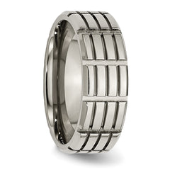 Titanium Polished Unisex Wedding Band with Grooved Design