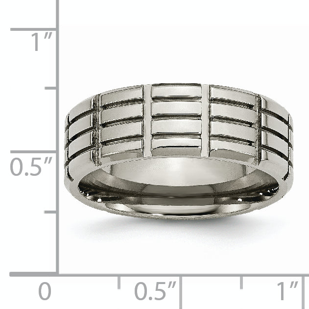 Titanium Polished Unisex Wedding Band with Grooved Design