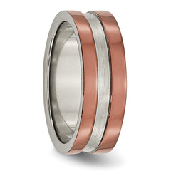 Titanium Grooved 8mm Brown IP-plated Polished Withbrushed Center Band