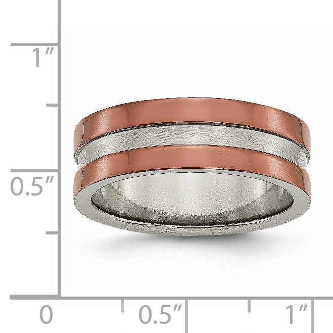 Titanium Grooved 8mm Brown IP-plated Polished Withbrushed Center Band