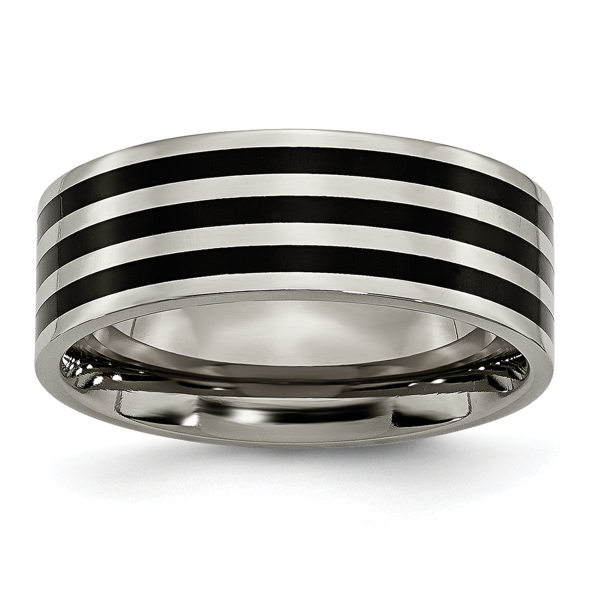 Titanium Polished Black IP-plated Striped 8mm Band