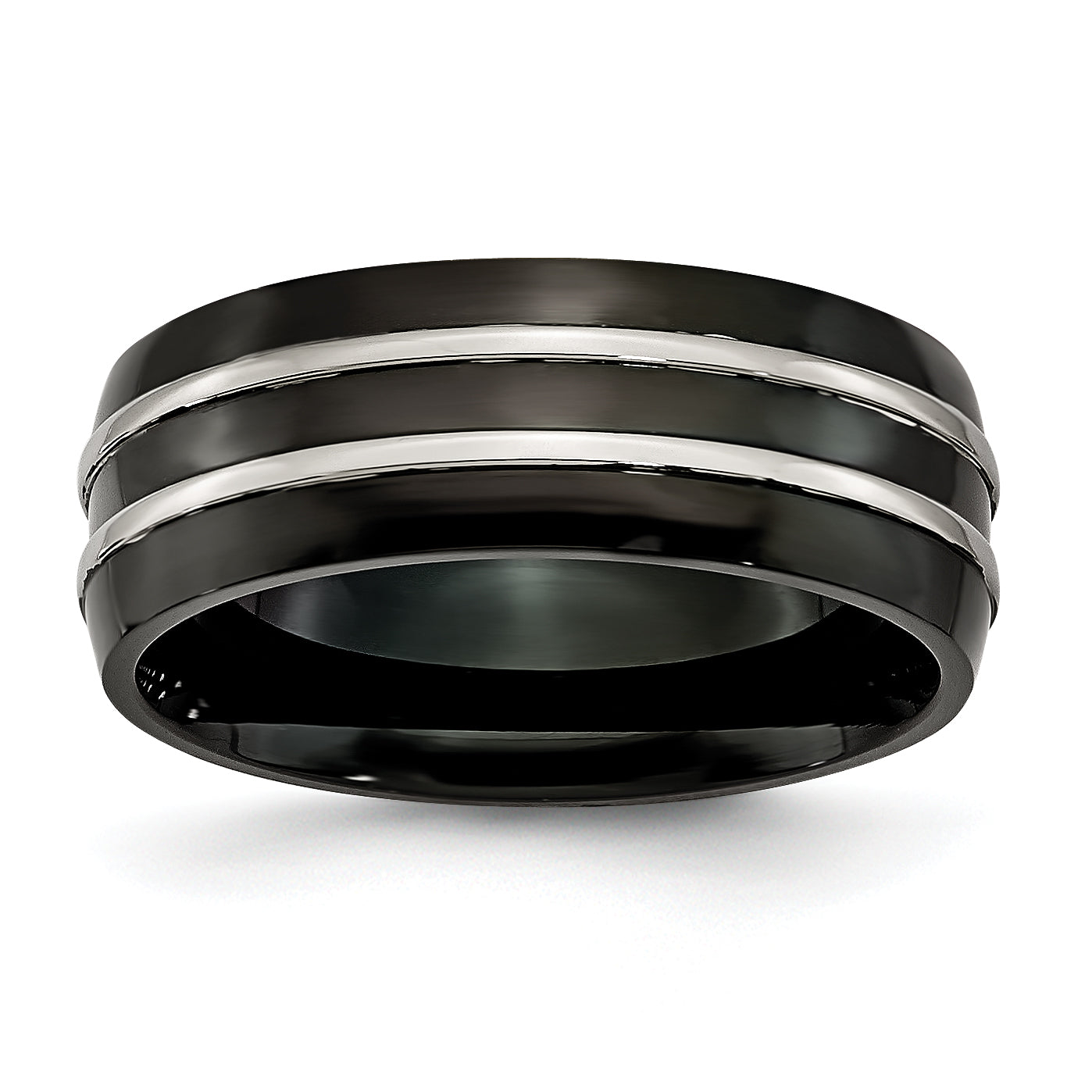 Titanium Grooved 8mm Black IP-plated Brushed & Polished Band