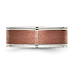 Titanium Brushed Center Brown IP-plated 8mm Grooved Edge Band