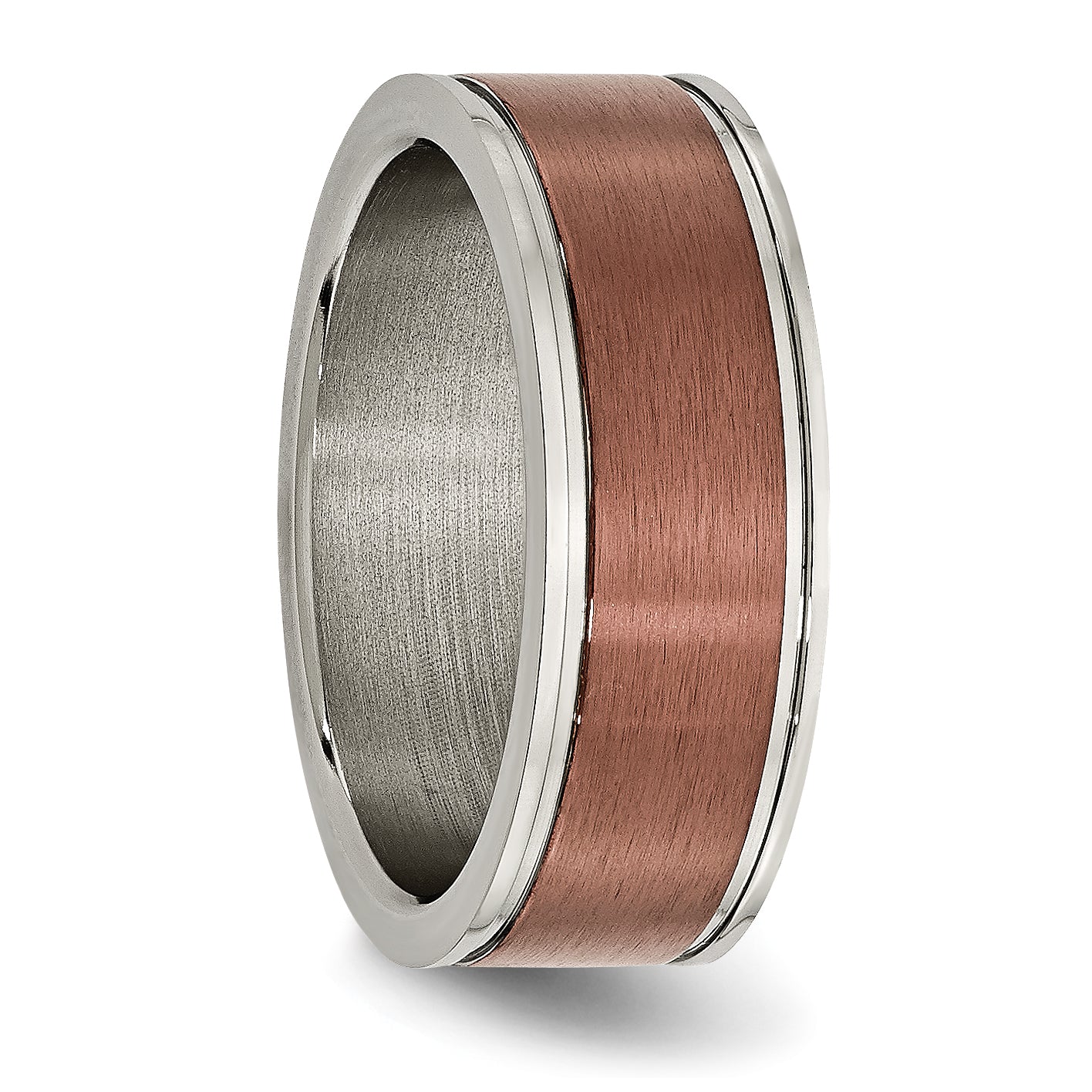 Titanium Brushed Center Brown IP-plated 8mm Grooved Edge Band