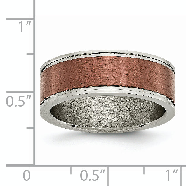 Titanium Brushed Center Brown IP-plated 8mm Grooved Edge Band