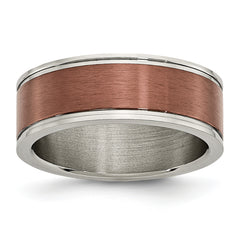 Titanium Brushed Center Brown IP-plated 8mm Grooved Edge Band