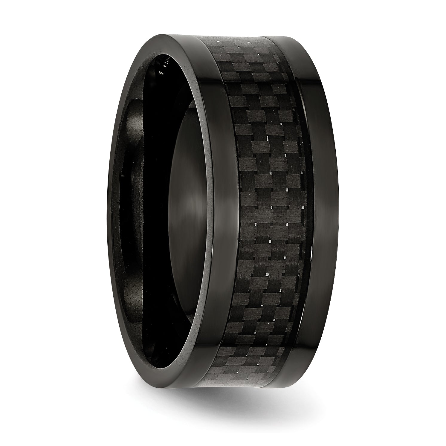 Sophia Jewelers Titanium Wedding Band with Carbon Fiber Inlay, Polished Unisex Design