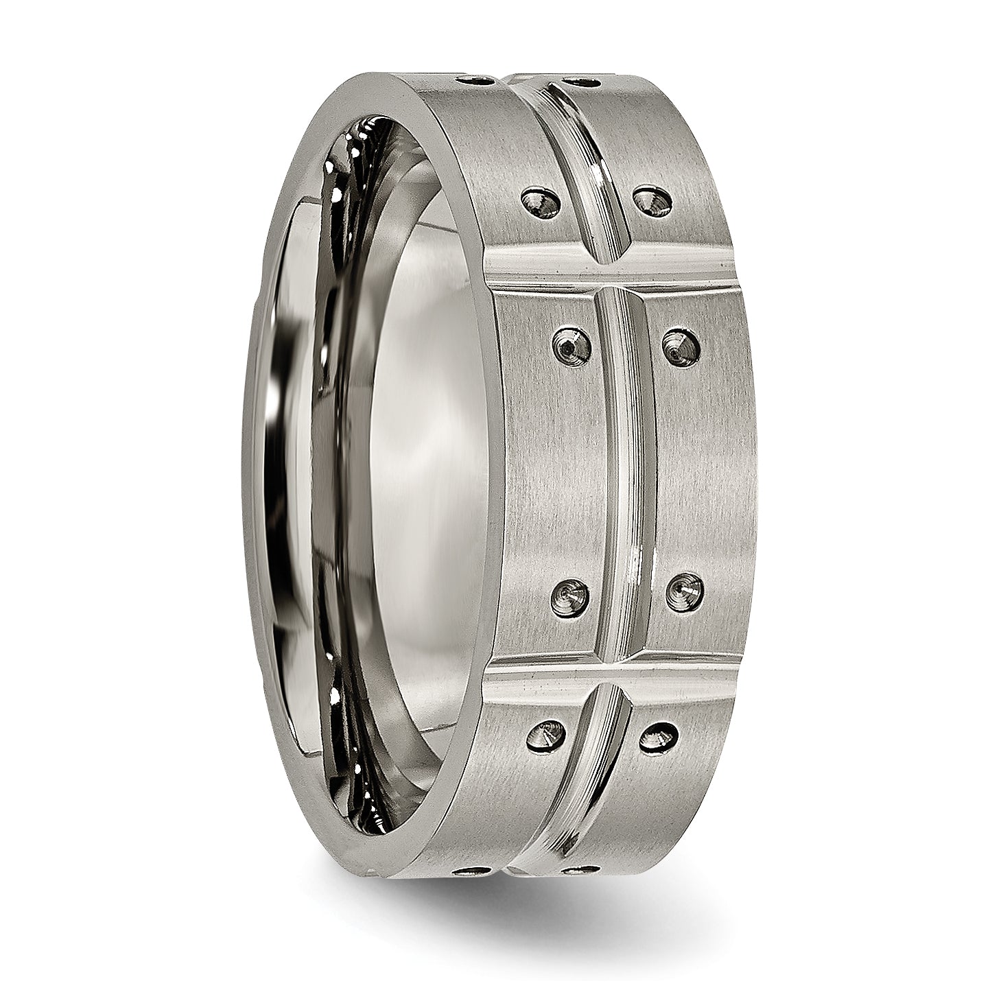 Titanium Grooved Wedding Band with Dual Finish Unisex Wedding