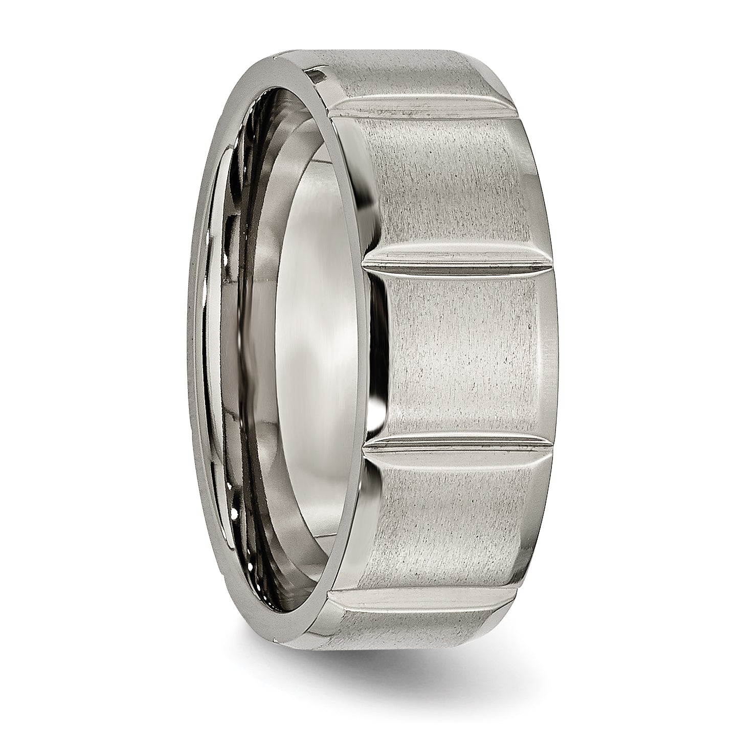 Sophia Jewelers Titanium Grooved Wedding Band with Polished Satin Finish