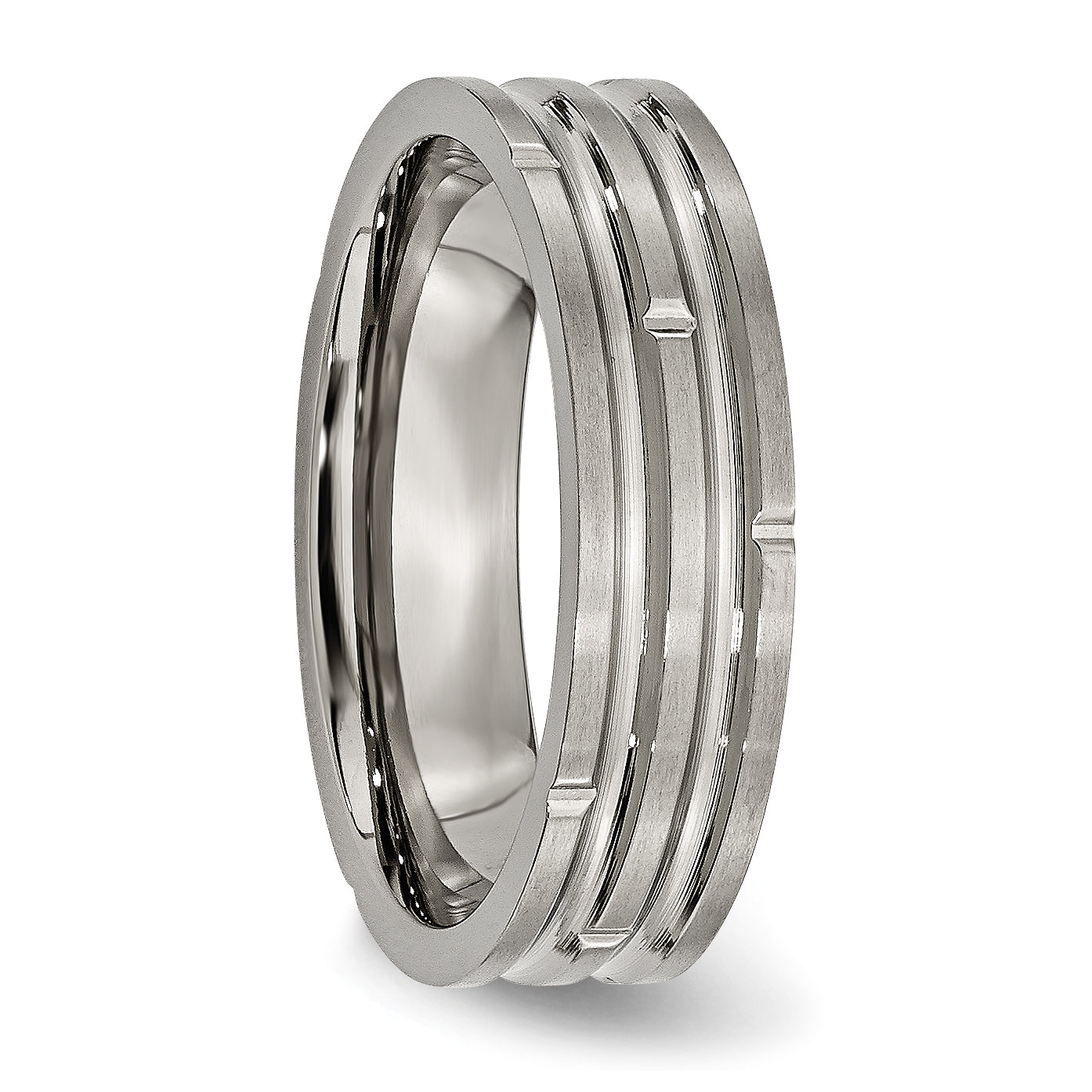 Titanium Unisex Wedding Band with Polished Satin Grooves Engravable