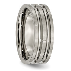 Sophia Jewelers Titanium Unisex Wedding Band Polished Satin Grooved Engravable