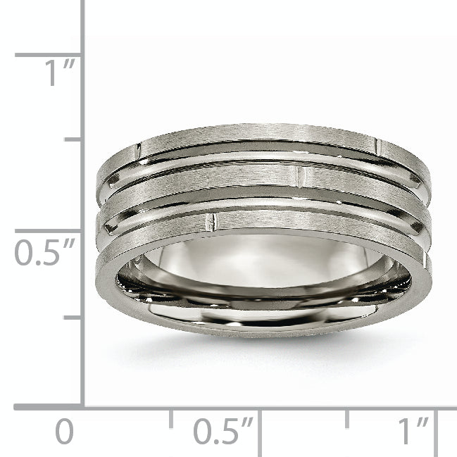 Sophia Jewelers Titanium Unisex Wedding Band Polished Satin Grooved Engravable