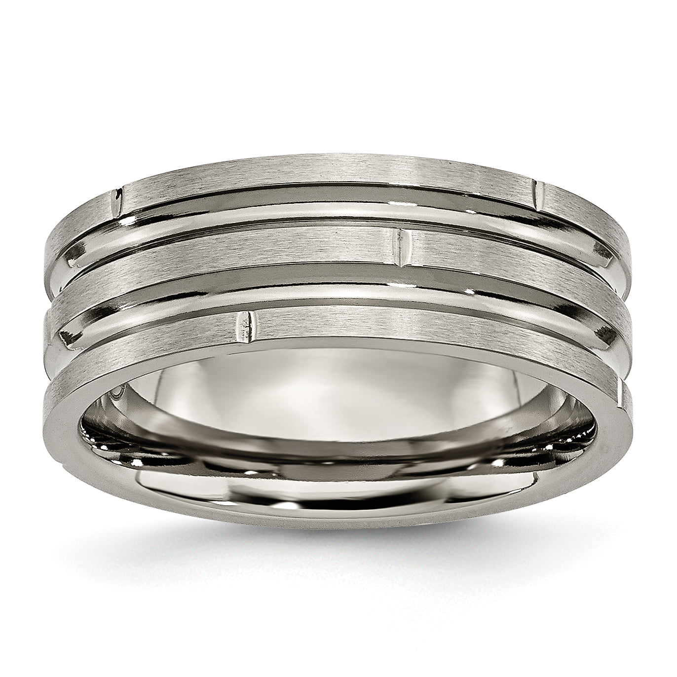 Titanium Polished and Satin 8mm Grooved and Notched Band