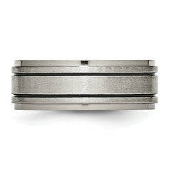 Titanium Satin Unisex Wedding Band with Black Enamel & Engravable Edge