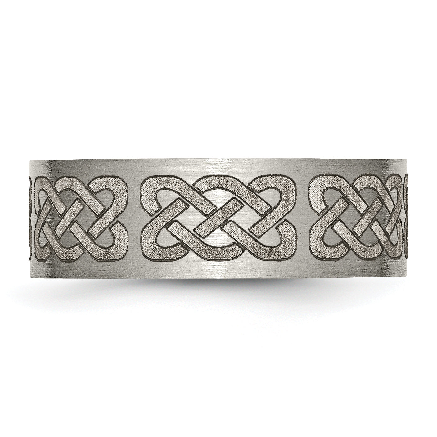 Titanium Brushed Celtic Laser Design 8mm Flat Band