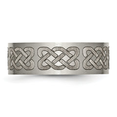 Titanium Brushed Celtic Laser Design 8mm Flat Band