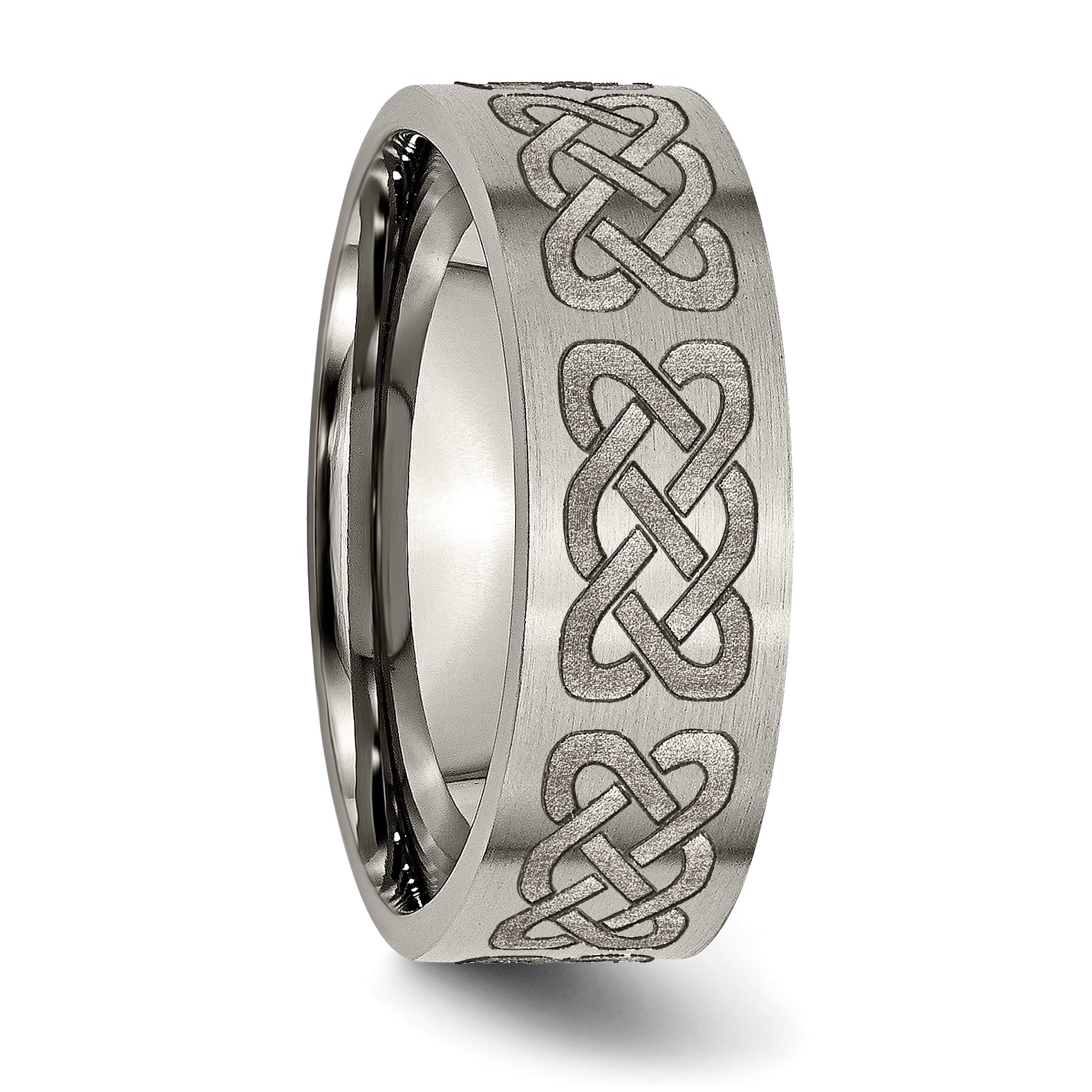 Titanium Brushed Celtic Laser Design 8mm Flat Band