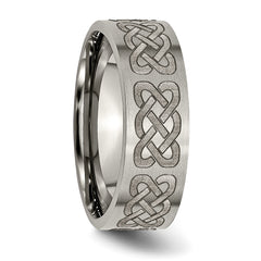 Titanium Brushed Celtic Laser Design 8mm Flat Band