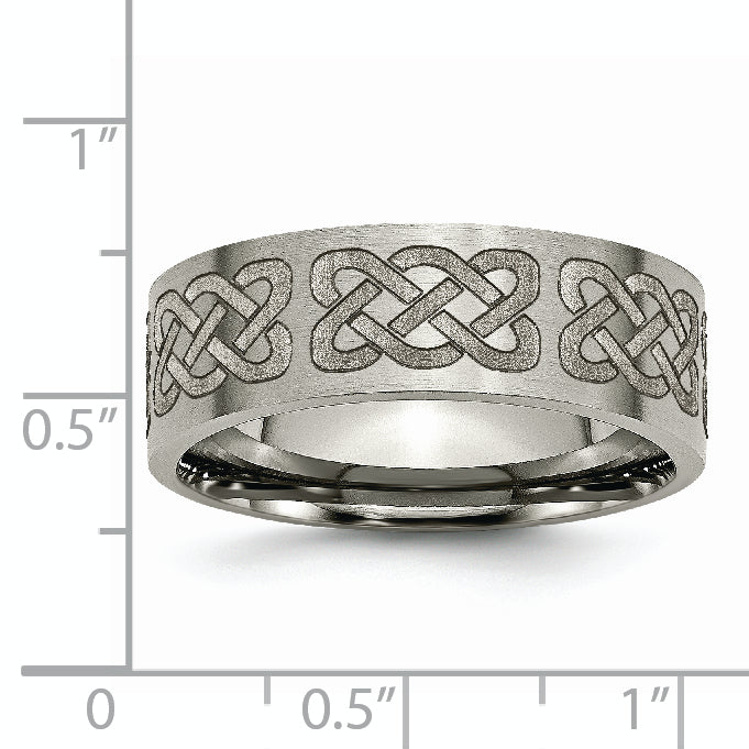 Titanium Brushed Celtic Laser Design 8mm Flat Band