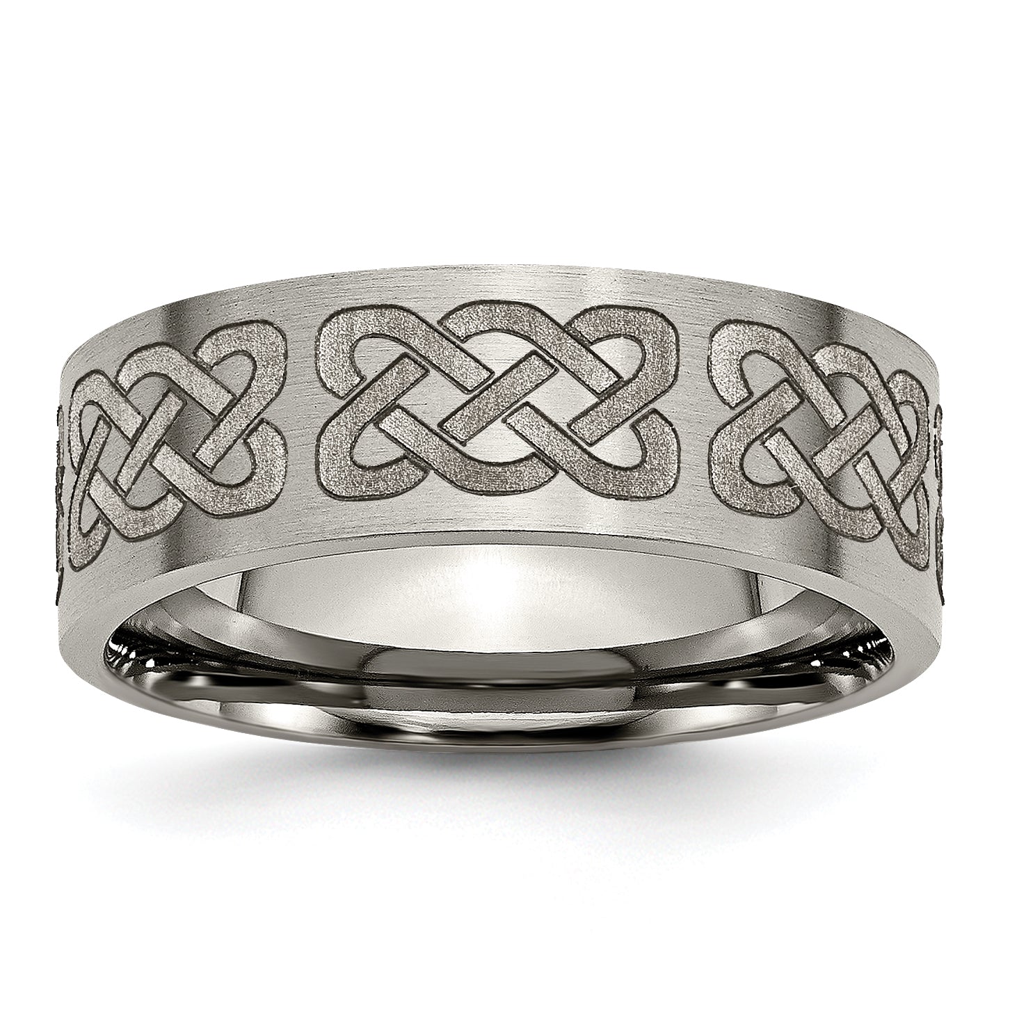 Titanium Brushed Celtic Laser Design 8mm Flat Band