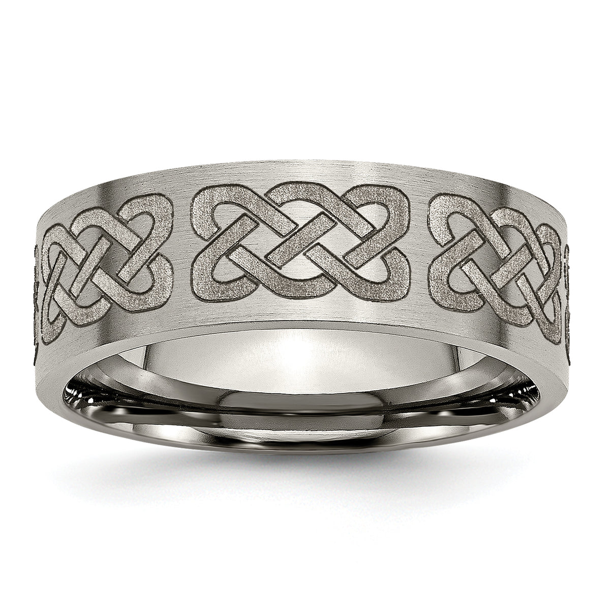 Titanium Brushed Celtic Laser Design 8mm Flat Band