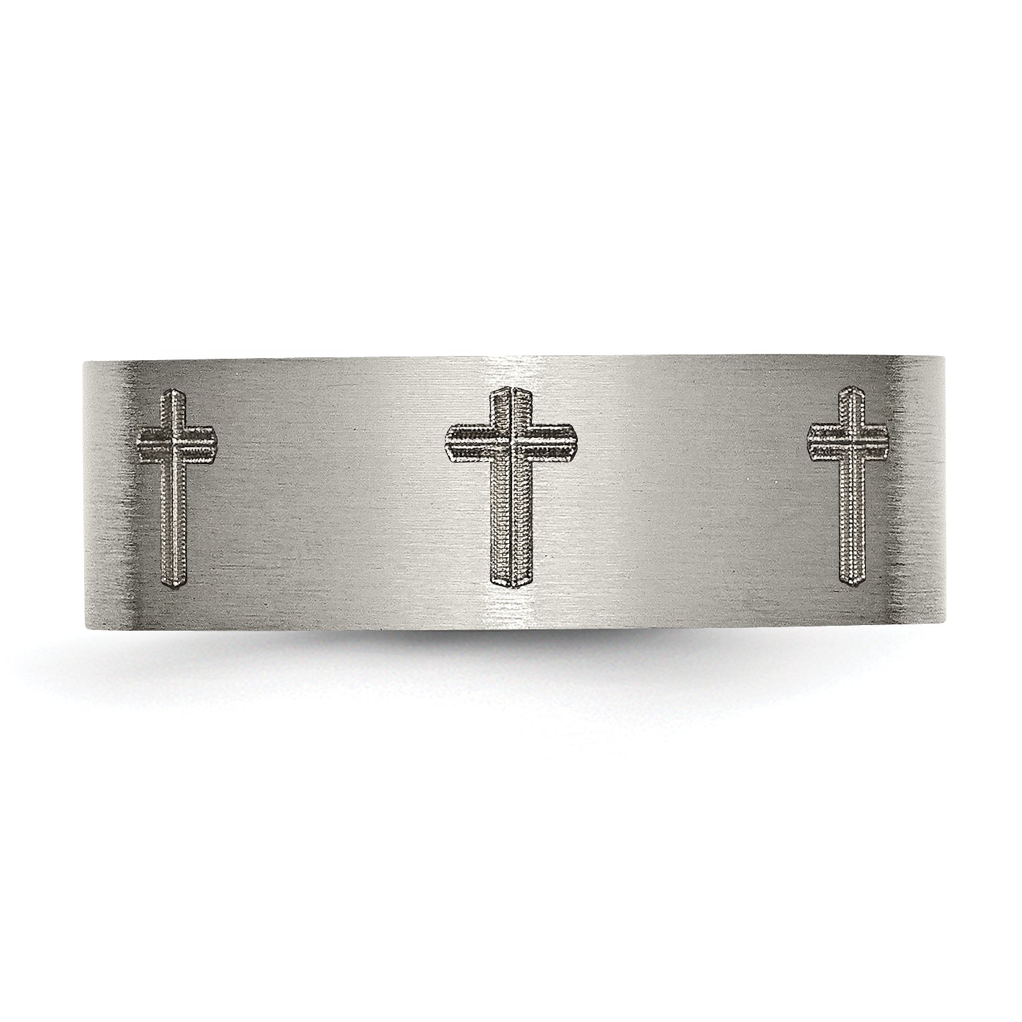 Titanium Brushed Cross Laser Design 8mm Flat Band