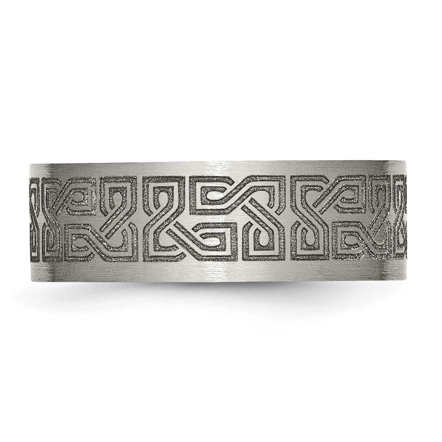 Titanium Brushed Greek Key Laser Design 8mm Flat Band