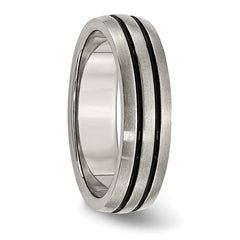 Sophia Jewelers Titanium Satin Wedding Band with Black Enamel Grooves