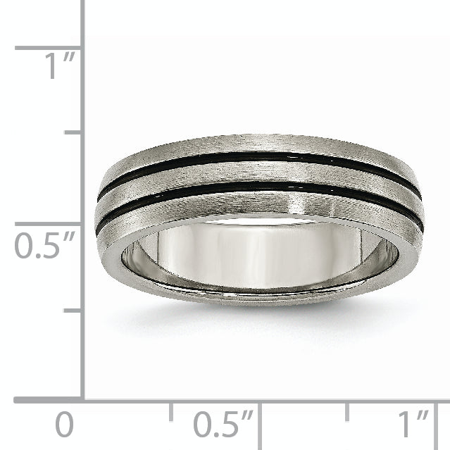 Sophia Jewelers Titanium Satin Wedding Band with Black Enamel Grooves