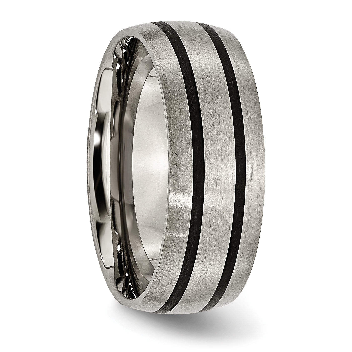 Titanium Satin Wedding Band with Black Enamel Accents, Unisex, Engravable