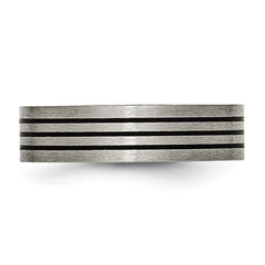 Titanium Unisex Wedding Band with Black Enamel Stripes Engravable