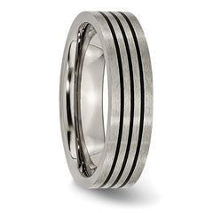 Titanium Unisex Wedding Band with Black Enamel Stripes Engravable