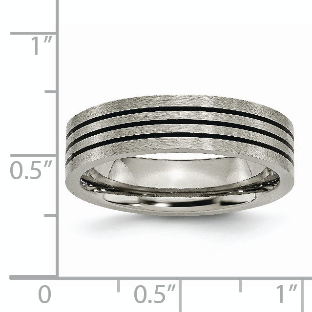 Titanium Unisex Wedding Band with Black Enamel Stripes Engravable