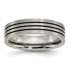 Titanium Satin and Polished Black Enamel Striped 6mm Flat Band