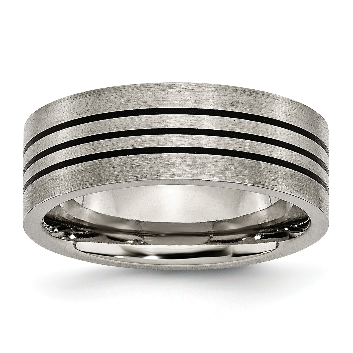 Titanium Satin and Polished Black Enamel Striped 8mm Flat Band