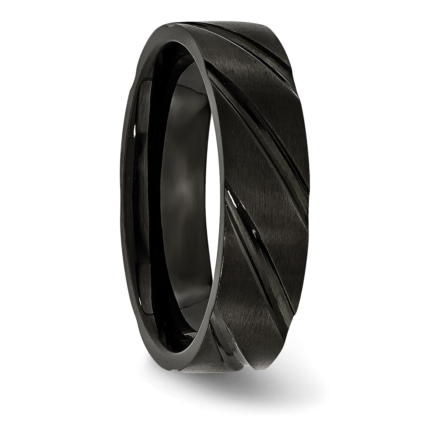 Sophia Jewelers Unisex Titanium Wedding Band with Black Swirl Design