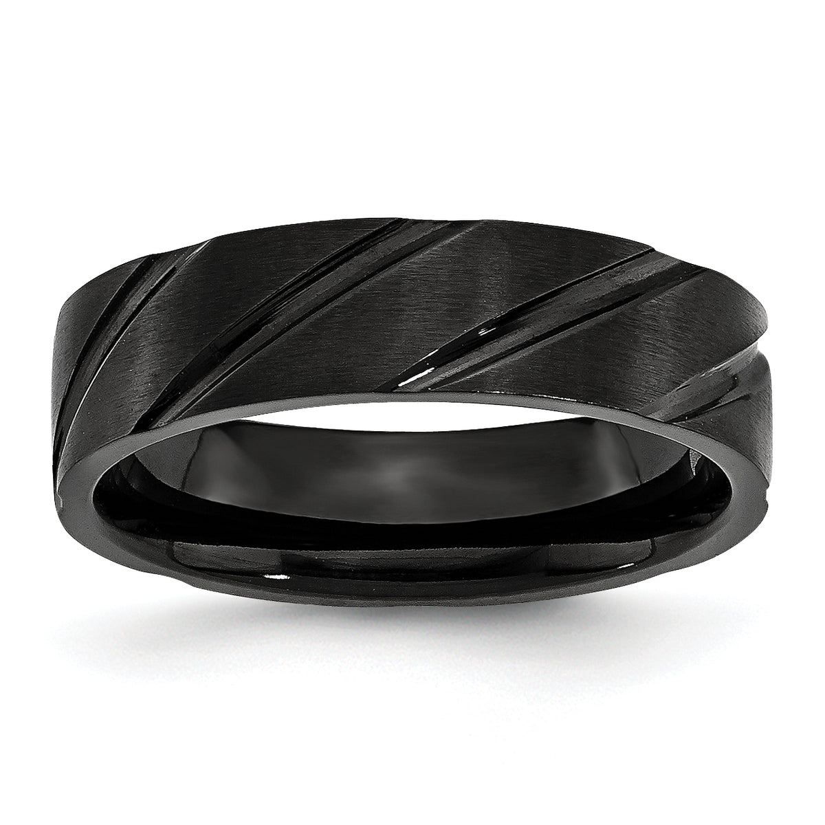 Titanium Brushed and Polished Black IP-plated Swirl Design 6mm Band