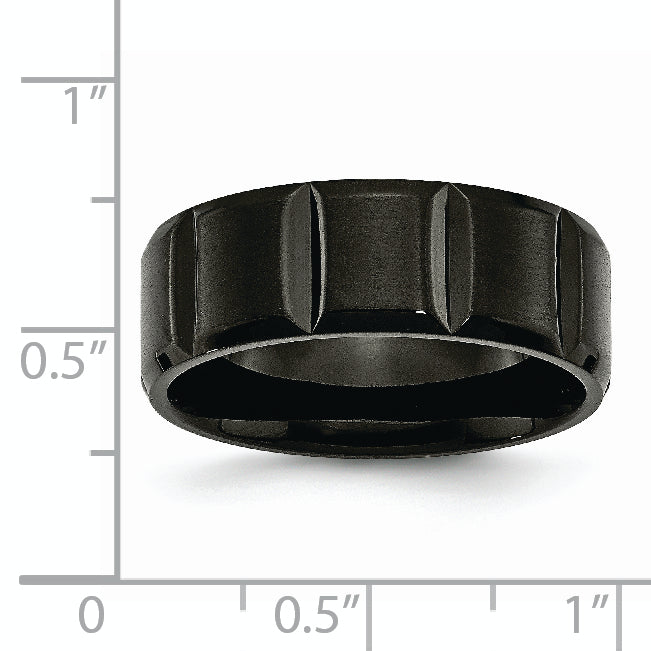 Titanium Unisex Wedding Band with Black Grooved Design Engravable