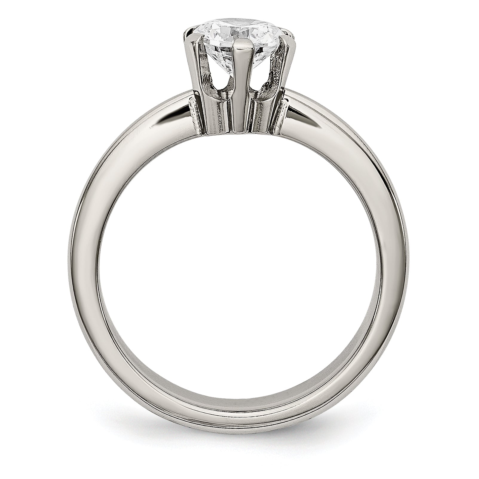 Titanium CZ Ring with Polished Finish, Elegant Prong Set for Women